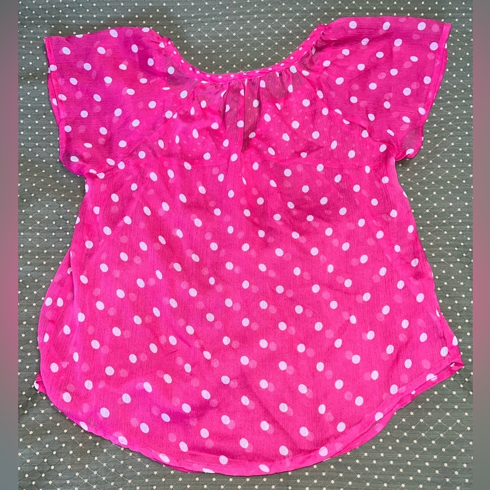 Abercrombie Kids Pink Polka Dot Blouse Size: Medium - Picture 2 of 6